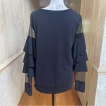 14th & Union  Black fancy sweatshirt with ruffled sleeves with mesh detail S Photo 3