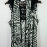 Chico's  Vest 3 Sheer Black White Boho Art To Wear Crochet Back Whimsical Boho Photo 0