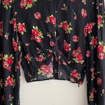ZARA Cropped Twist-Knot Long-Sleeve Crop Top with Rose Flower Print, Size Medium Photo 4