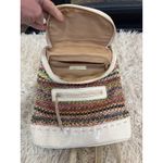 Crazy Horse Woven Crochet Backpack Cream Faux Croc Trim Top Handle Zip Front White Photo 7