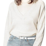 Zadig & Voltaire  Brumy Smooth Knit Cotton V Neck Sweater Ecru Size Small Neutral Photo 0
