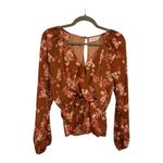 Kaileigh  Brown Floral Wrap Blouse Romantic Peplum Fall Bobo Preppy Office Top M Photo 4