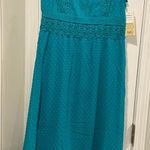 Reba NWT  Size S Turquoise Swiss Dot Lace Sleeveless Midi Dress Asymmetrical Hem Photo 0