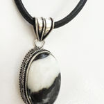 925 Sterling Silver White buffalo Turquoise Necklace Womens Gemstone Jewelry Black Photo 0