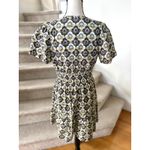 Anthropologie  Milkmaid Puff Sleeve Navy Cream Yellow Mosaic Block Print Dress Photo 3