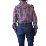 Wrangler Authentic Western Shirt For Females Plaid Pink Blue Vintage 70s Ruffled Photo 7