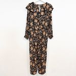 Free People Lux Black Floral V-Neck Ruffle Boho Jumpsuit Bohemian Size Small Photo 9