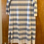 Talbots Horizontal Blue White Stripe Open Front Long Cardigan Sweater Petite P Photo 3