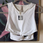 Free People  White Sleeveless Crop Tie Front Tank Top Photo 0