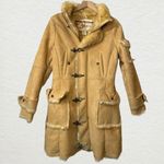 Pepe Jeans Tan Winter Overcoat M Faux Fur Trim Toggle Buttons Penny Lane Y2K 70s Photo 1