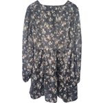 True Craft Gray Floral Mini Dress Long Sleeve Boho Polyester Size XL Photo 3