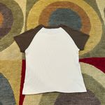 Brandy Melville Bella Tee Ribbed Short Sleeve Crop Top  White Brown One Size Photo 2