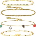 Gold Bracelets for Women,18k Gold Plated Dainty Bracelets Set Photo 0