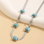 Silver plated Square turquoise necklace Snake Stainless Steel men womens jewelry Blue Photo 8