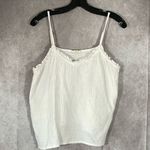 a.n.a  White Cropped Ruffle Spaghetti Strap Tank Top | Size L Photo 0