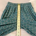 Anthropologie Muted Teal Geometric Patterned Crinkle Rayon Wide Leg Pull On Pant Photo 10