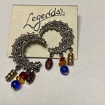 Crescent Legends Moon Shape Silver Tone Metal Pierced Post Earrings with Dangles Photo 10