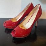 Anne Klein Super Shiny Red Patent Leather Peeptoe Platform heels 9.5 Photo 3