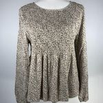 Urban Romantics Womens Long Sleeve Cheetah Print Blouse Size L Smocked Romantic Photo 0