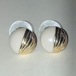 Elegant Gold Tone and Off White Enamel Vintage Boho Stud Earrings Photo 1