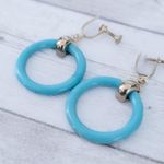 Vintage Screw On Earrings Bright Blue Retro Circle Dangle Photo 2