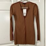 ZARA  High-waisted Caramel/Brown Ribbed
Pants Set (Top Medium,Bottom Small) Photo 3