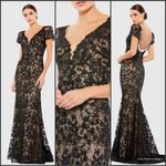 Mac Duggal 50644 Black Lace Plunge Neck Short Puff Sleeve Trumpet Gown Photo 1