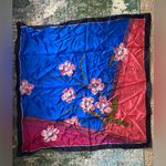 Vintage Golden Camel silk white floral hand rolled large square head wrap scarf Blue Photo 1