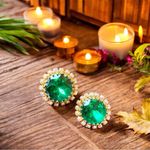 None VINTAGE Emerald Green Rhinestone Clip-On Earrings Photo 1