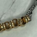 Gold Tone Hammered Metal Chain Link with Woven Tie Necklace Black Photo 5
