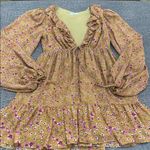 Tularosa  revolve Mustard Yellow Floral Ruffle Mini Dress Long Sleeve XS Photo 2