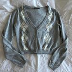 Brandy Melville Grey and white argyle cropped long sleeve cardigan size XS Photo 0