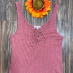 Charlotte Russe Dusty Pink Ribbed Lace-Up Cropped Tank Top | X-SMALL | Photo 4
