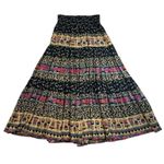 VTG Y2K Sz 4 Carole Little Skirt Cottagecore Abstract Boho Maxi Elastic Waist Black Photo 1