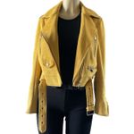 ZARA  Mustard Faux Suede Moto Biker Jacket Belted Zip | Women’s M Photo 1