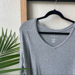 American Eagle Heather Grey Soft & Sexy Ribbed V-Neck Plush Long Sleeve Top Photo 1