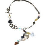 Boho Mixed Metal Heart Charm Necklace with Lock & Leaf Charms Vintage Style Brown Photo 0