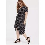 Torrid  Black‎ White Plaid Challis Short Sleeve Midi Shirt Dress Size 1X Pockets Photo 1