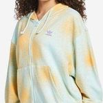 Adidas  NWT All Oversize Printed Full Zip Hoodie in Almost Blue/Hazy Orange Size Photo 0