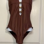 ABS Allen Schwartz ABS by Allen Schwartz Brown Plunge V-Neck Swimsuit Size 12 EUC #2453 Photo 2