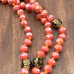 Coral Beaded Necklace Long Statement Boho Faceted Crystal Bling Glam Sparkle Pink Photo 1