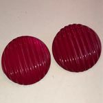 Dark Pink Magenta Ribbed Retro Boho Button Earrings Photo 1