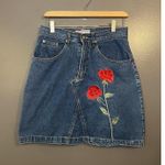 Zona Libre Denim Skirt Womens 11 12 Blue Embroidered Rose Floral Jean Y2K Retro Photo 0