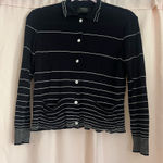 Dana Buchman  Navy and White Button-Up Top Photo 0