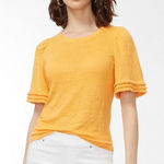 Chico's Womens Beachy Minimalist Summer 100% Linen Fringe Top Size L Gold Yellow Photo 0