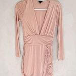 NBD  Coco Mini Dress Bodycon Deep V Neck Long Sleeve Ruched Pink Nude Photo 3