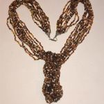 Vintage Amber Boho Seed Bead Beaded Multi Strand Necklace Brown Photo 0