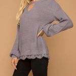 Hem & Thread Dusty Purple, soft sweater with eyelash lace trim. Lightweight and femin… Photo 1