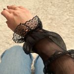 Handmade Gorgeous  Silk Black Delicate Sheer Lace Blouse Fairy Grunge Lacy Ruffle Photo 3