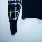 Banana Republic  Navy Blue Plaid Aire Puff Sleeve Wool Blend Sweater Size Medium Photo 2